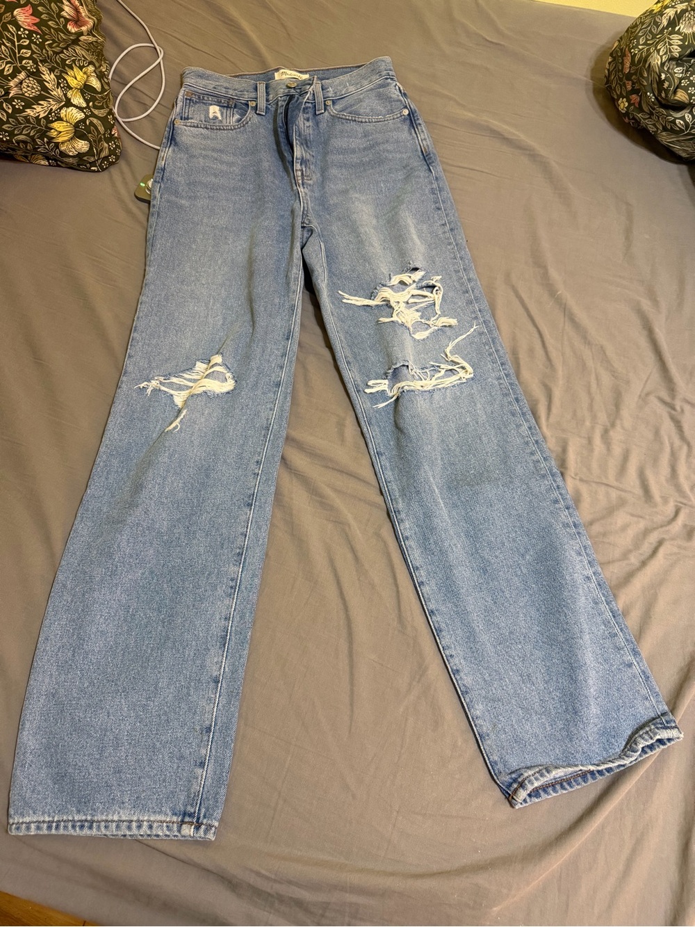 Madewell Light Blue Distressed Straight-Leg Jeans